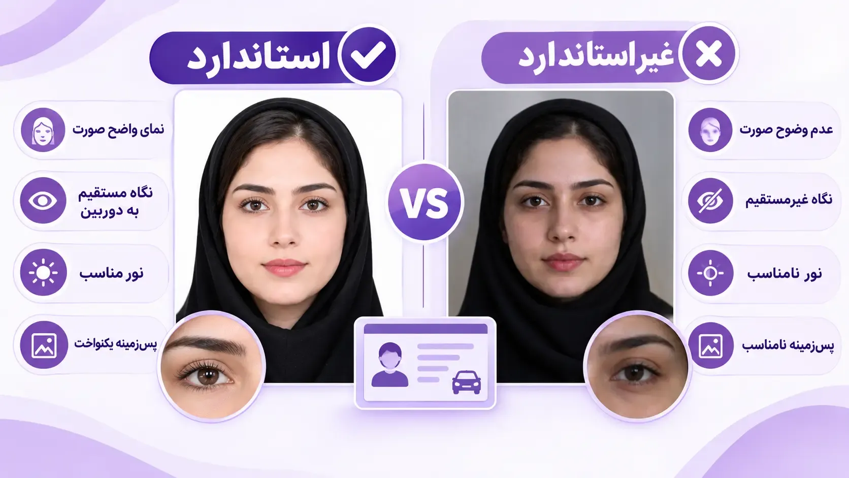 مقایسه عکس استاندارد و غیر استاندارد برای گواهینامه