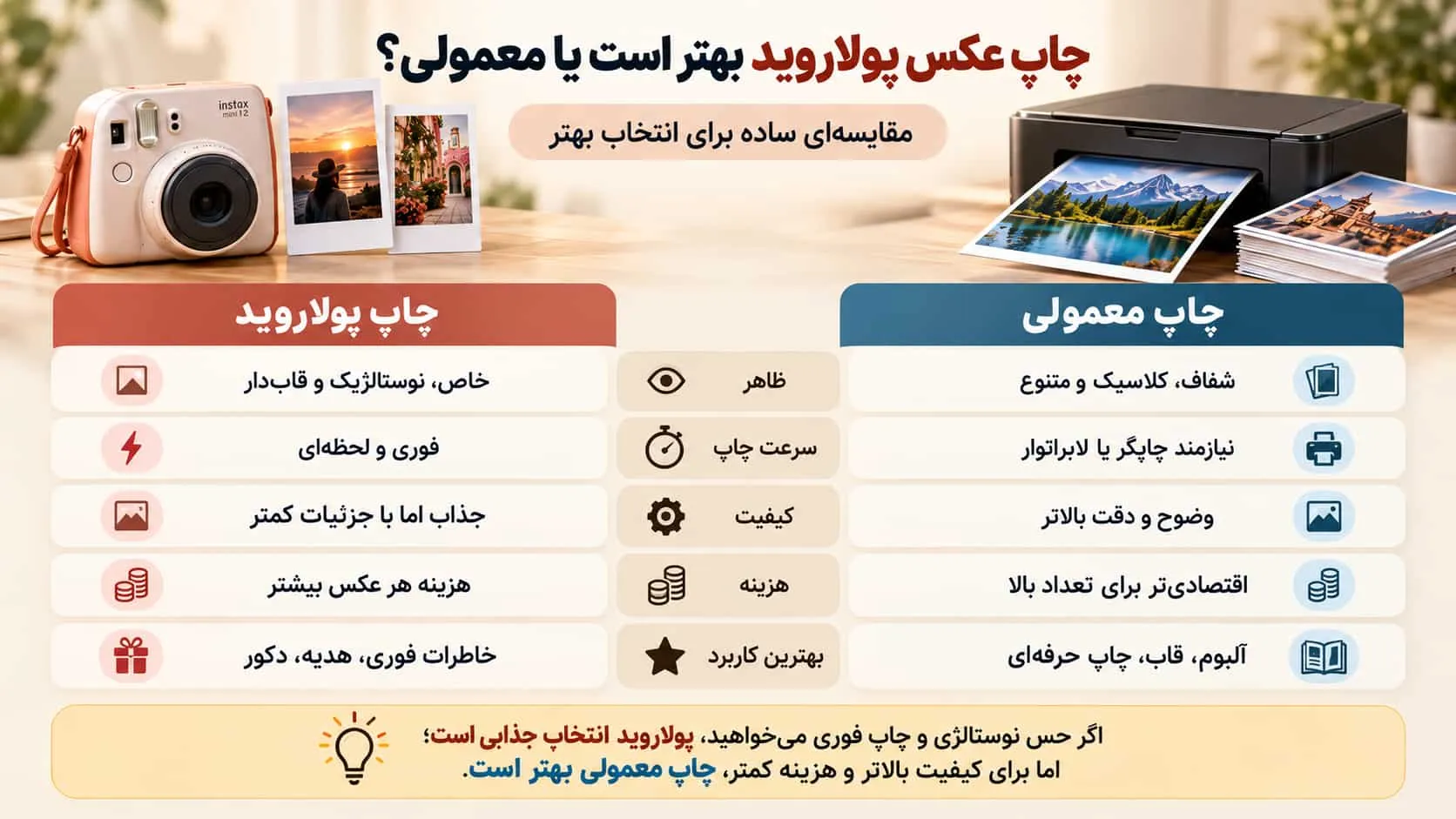 چاپ عکس پولاروید بهتر است یا معمولی